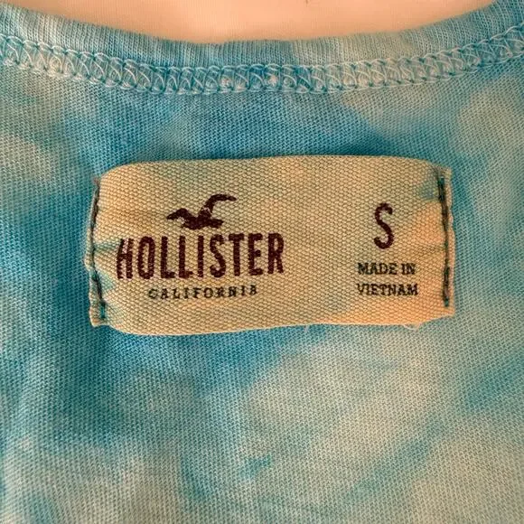 Hollister Blue Tie-Dye Racerback Tank Top | Size Small | Lightweight Summer Top - Picture 6 of 8